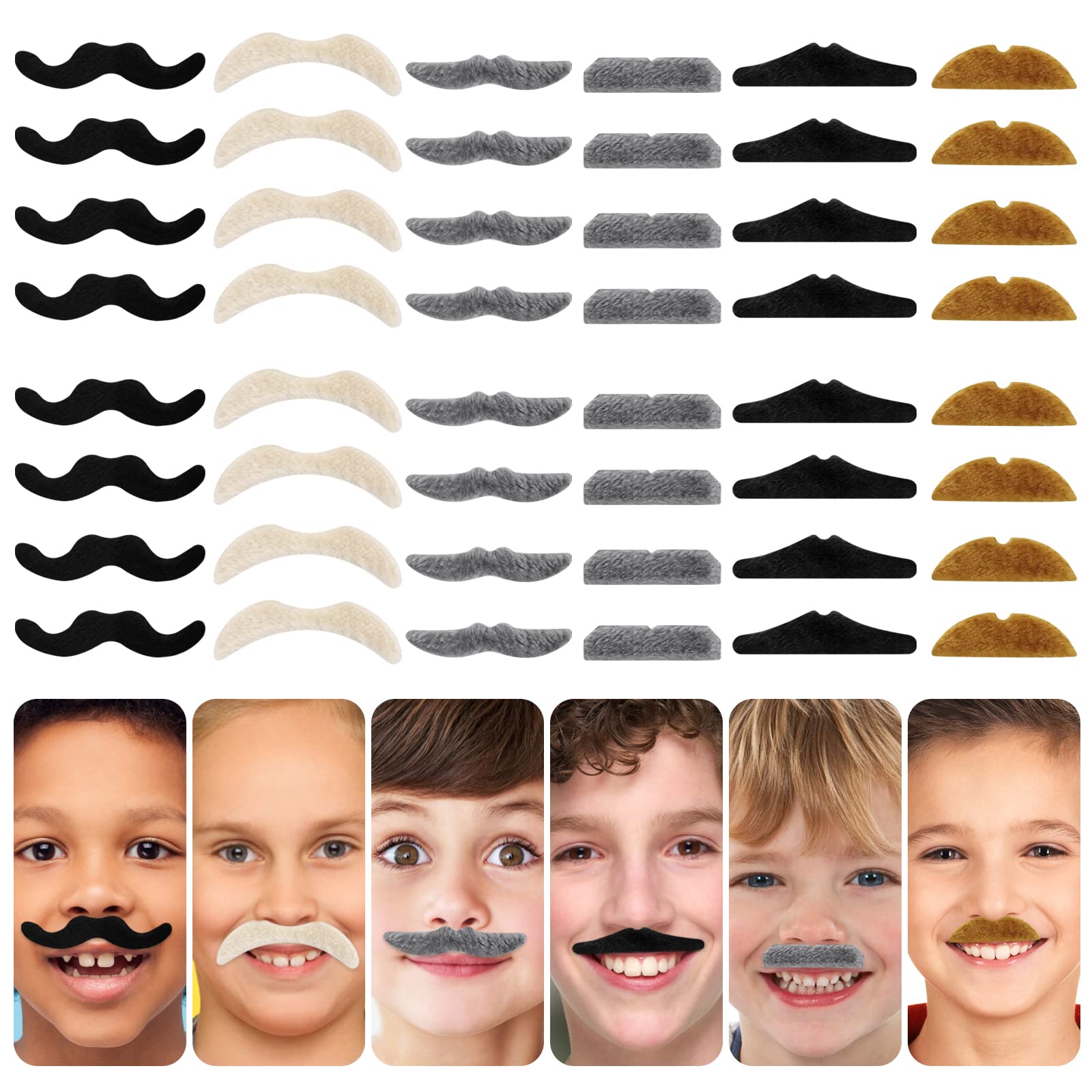 Prasacco 48 Pieces Fake Moustache, Novelty Fake Beard Self Adhesive Moustaches Set Realistic Stick on Moustache for Adult Kids Mexican Masquerade Party Birthday Performance Multicolor