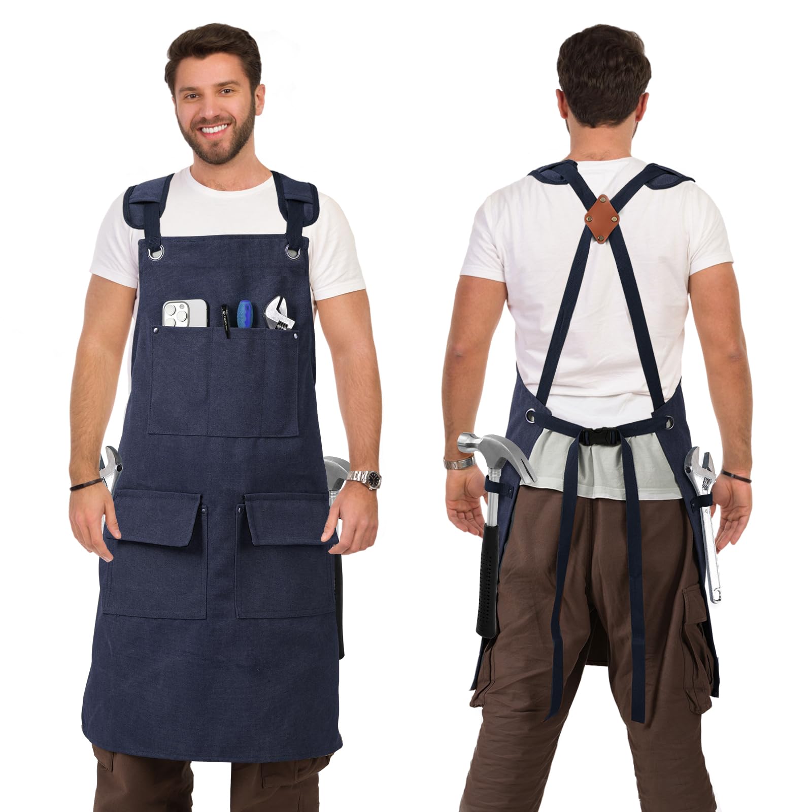 DILLMAN Woodworking Apron for Men Shop Apron Thick Canvas Work Apron with Tool Pockets