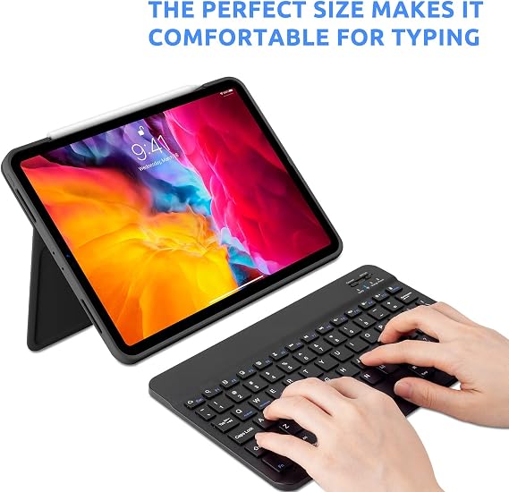 Bluetooth Keyboard Mini Wireless Keyboard for Apple iPad 10th/11 Generation, Amazon Fire HD 10/8 Max 11, Samsung Tablet, Android Phone - 10-Inch Slim, Portable, Rechargeable, Black