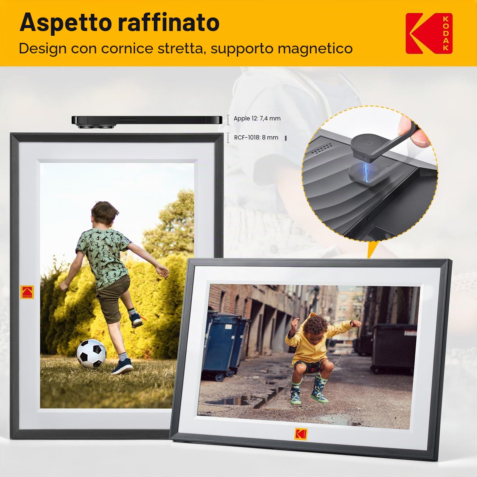 Cornice Digitale WiFi KODAK Cornice Foto Digitale 10 Pollici, HD IPS Touchscreen, Cornici Elettronica con 32GB di Memoria, Portafoto Digitale Condivisione di Foto Musica Video via APP, Auto-Rotazione