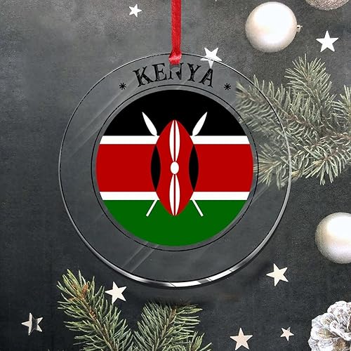 Miniatura 4 de Bandera de árbol de Navidad de Kenia adornos patrióticos colgantes decoración del hogar elegante colgante de acrílico redondo transparente para