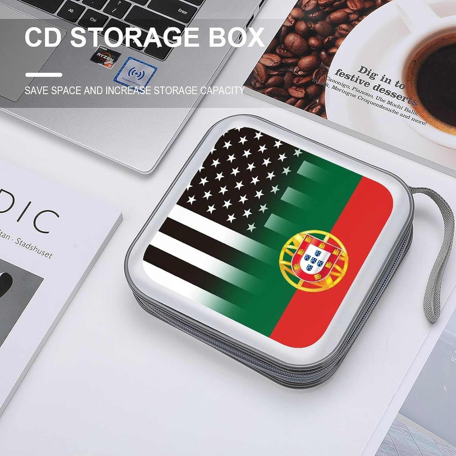 Black And White U.S.A. Portugal Flag Protective CD Case Storage Rack 40 Capacity DVD Holder Organizer Car Travel