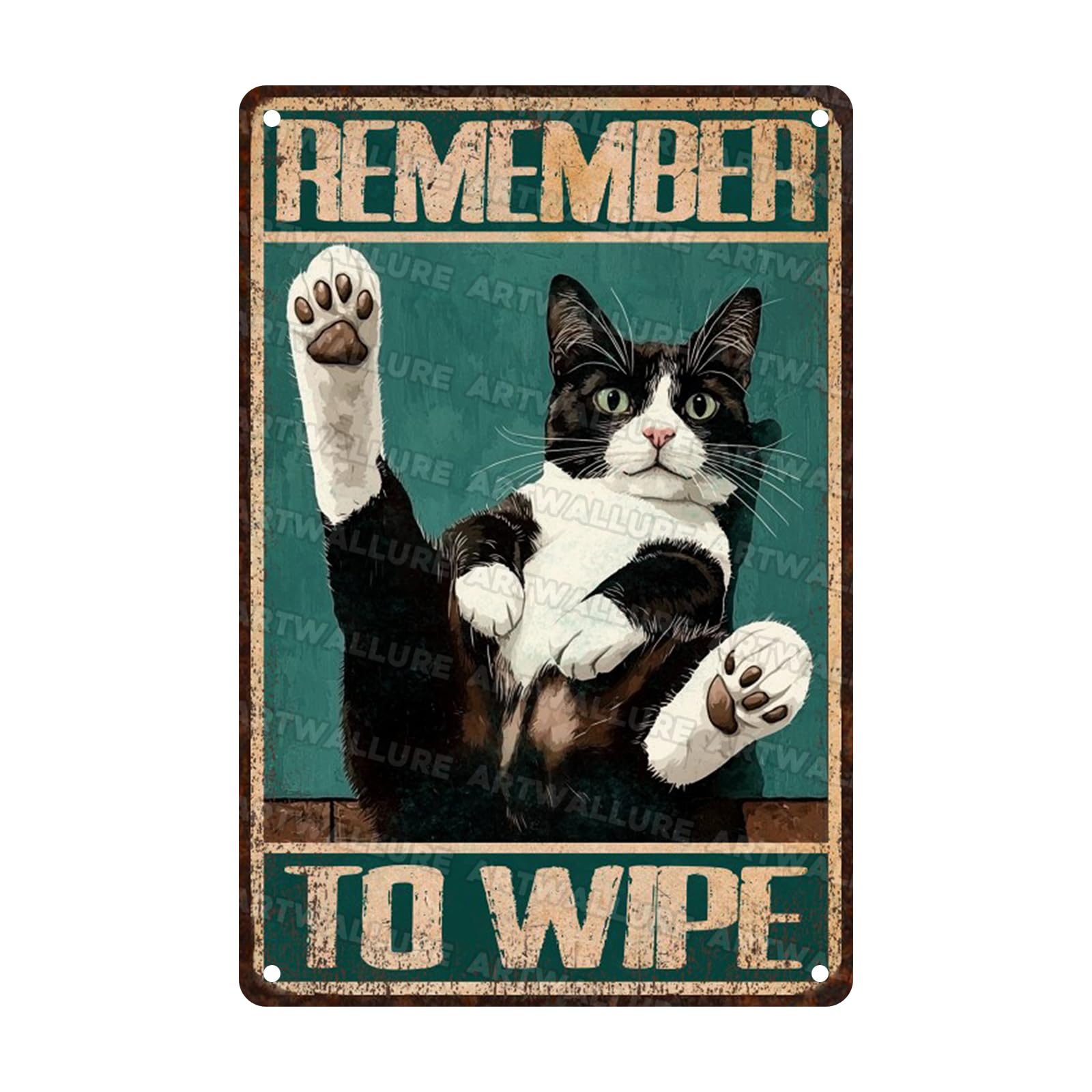 Funny Black Cat Metal Sign Remember To Wipe Vintage Tin Sign for Bathroom Toilet Wall Decor 8x12inch