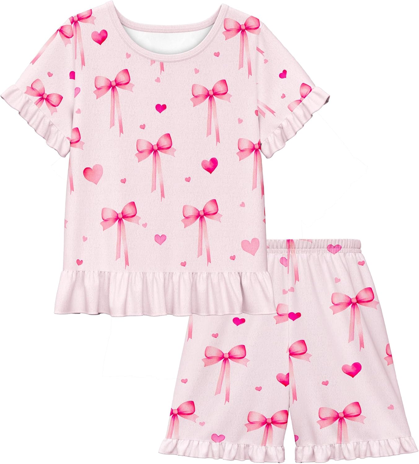 LQSZ Girls Pajamas Set Summer Kids Princess PJS Shorts Sleeve Lounge Set Sleepwear for 3-10 Years