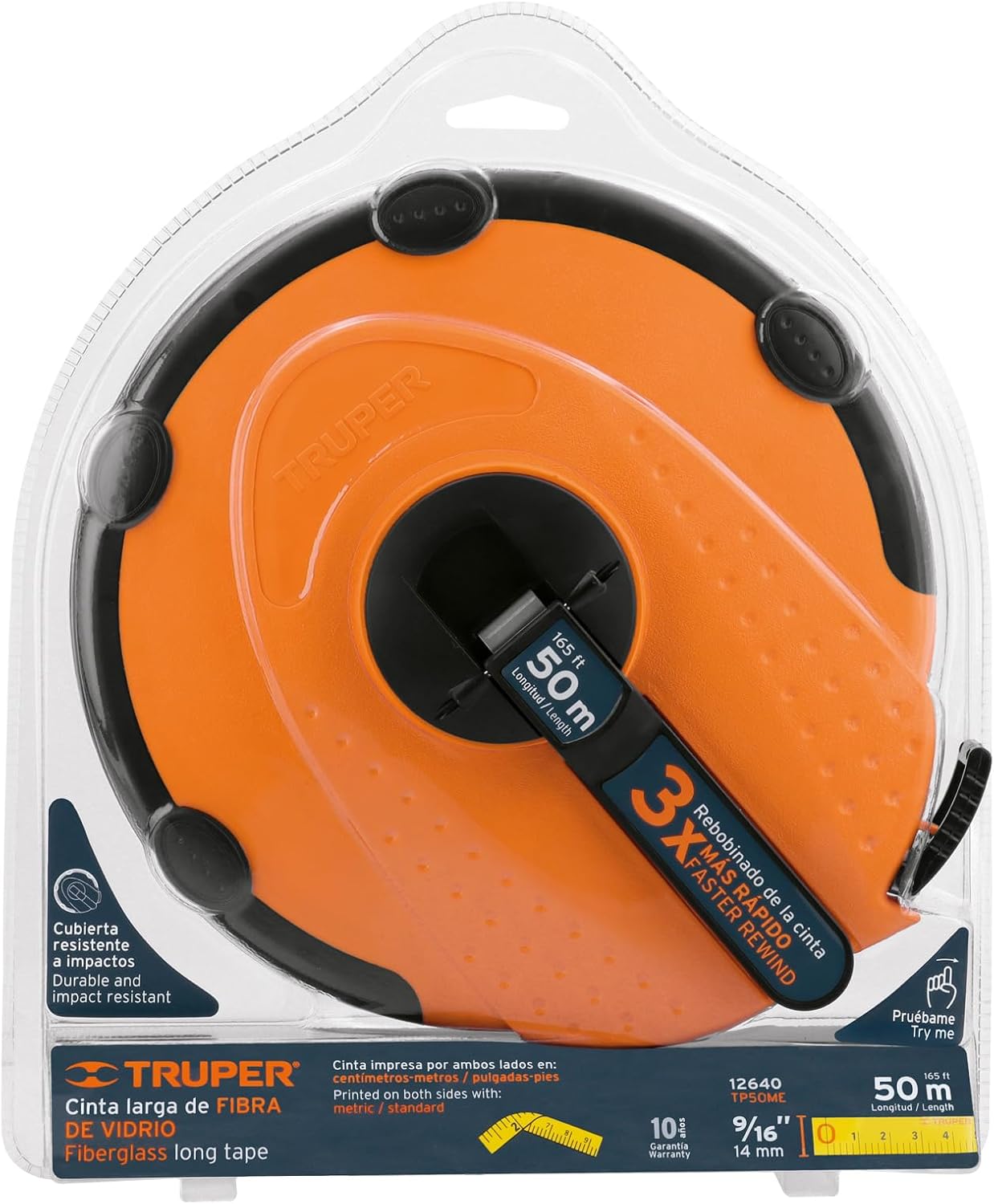 TRUPER TP50ME Fiberglass Long Tape Rules, Plastic Casing 164ft (50m)