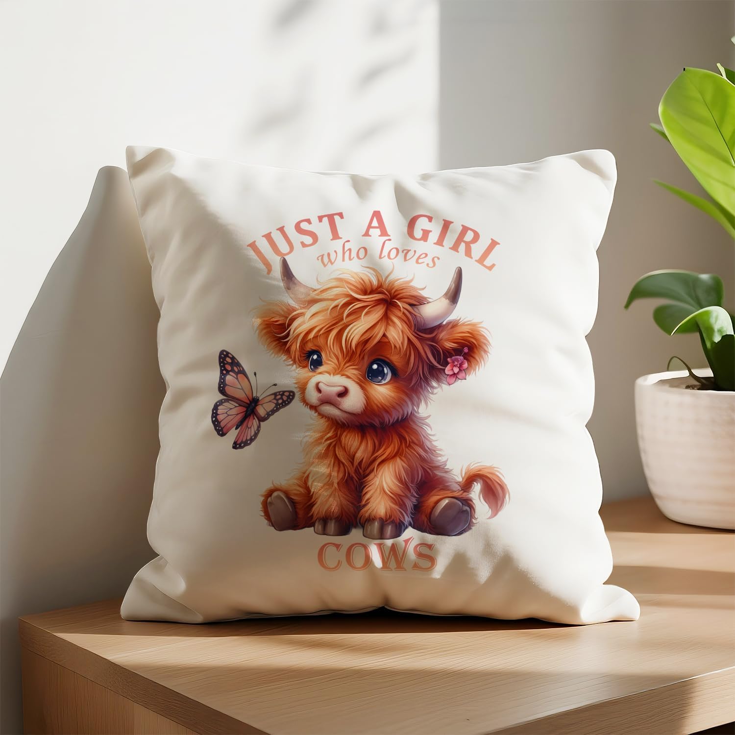 Highland Cows Throw Pillow Covers,Cow Lovers Gifts for Girls Women Daughter,Just a Girl Who Loves Cows Cushion Pillow Covers,18x18 inch