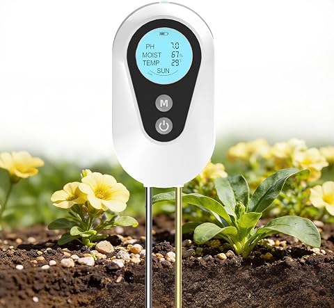 BURMONG Misuratore PH Terreno 4 in 1, Igrometro Piante con Umidità/pH/Temperatura/Luce Solare, Sensore Umidità Terreno per Giardinaggio,Prato,Agricoltura,Piante da Esterno