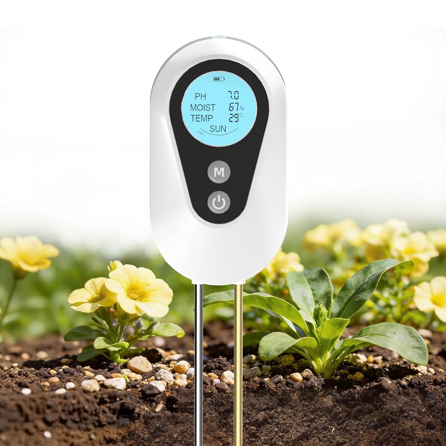 BURMONG Misuratore PH Terreno 4 in 1, Igrometro Piante con Umidità/pH/Temperatura/Luce Solare, Sensore Umidità Terreno per Giardinaggio,Prato,Agricoltura,Piante da Esterno