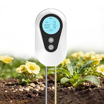 BURMONG 4 in 1 pH Meter Soil Moisture Meter Plants with Moisture/pH/Temperature/Sunlight Moisture Meter Plants for Garden Lawn Greenhouse and Balcony Plants