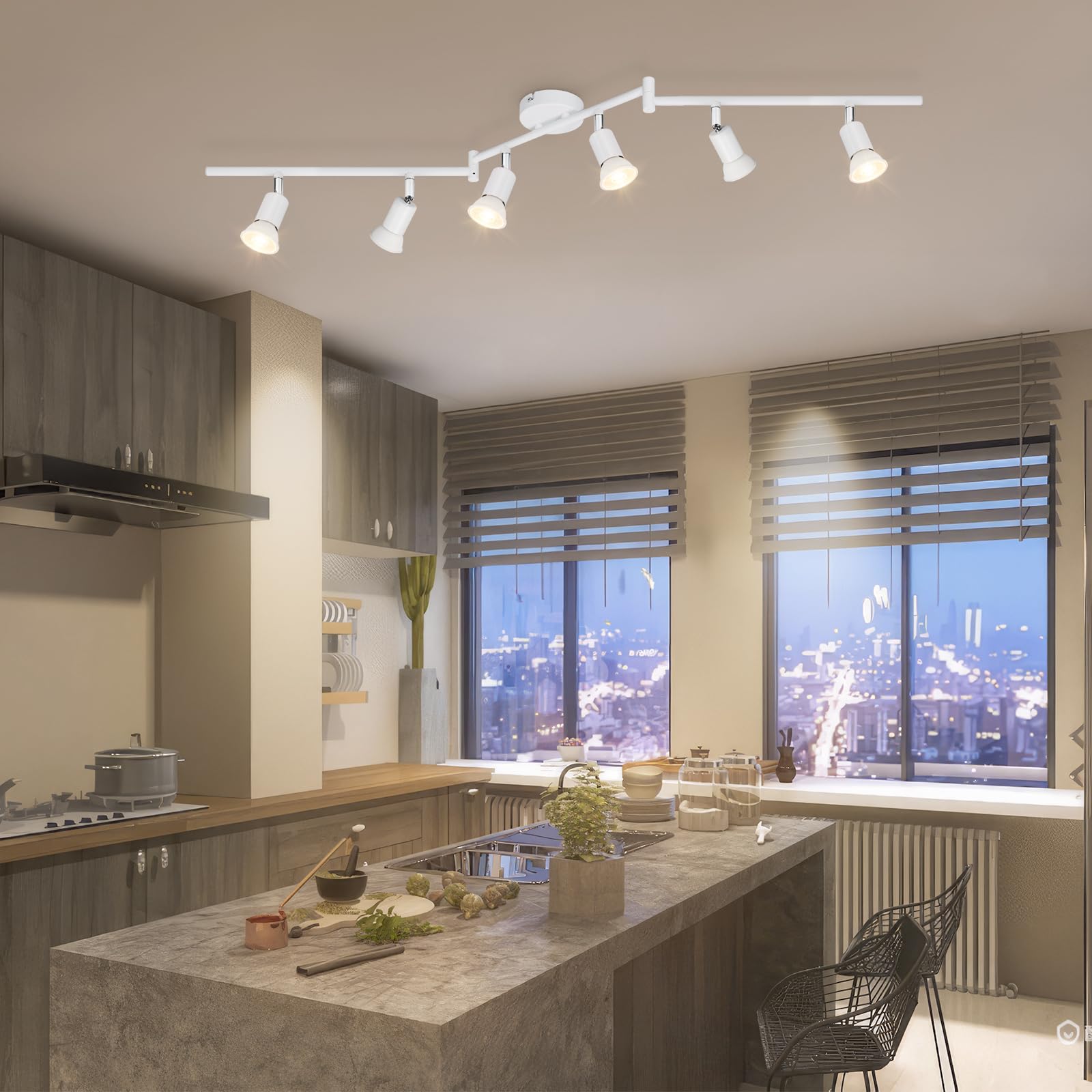 Lámparas de Techo LED 6 Focos Orientables, Luz de techo Blanco Giratoria GU10 para Dormitorio Habitacion Salon Cocina Barra sin Bombilla