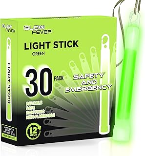 Glow Fever Emergency Safety Military Grade Glow Sticks, 30pcs 6'' Lightsticks, Light Up Ultra Bright with 12 Hours Duration. for Hiking Party Camping Blackouts Hurricane Shelter Survival Kit (Green)