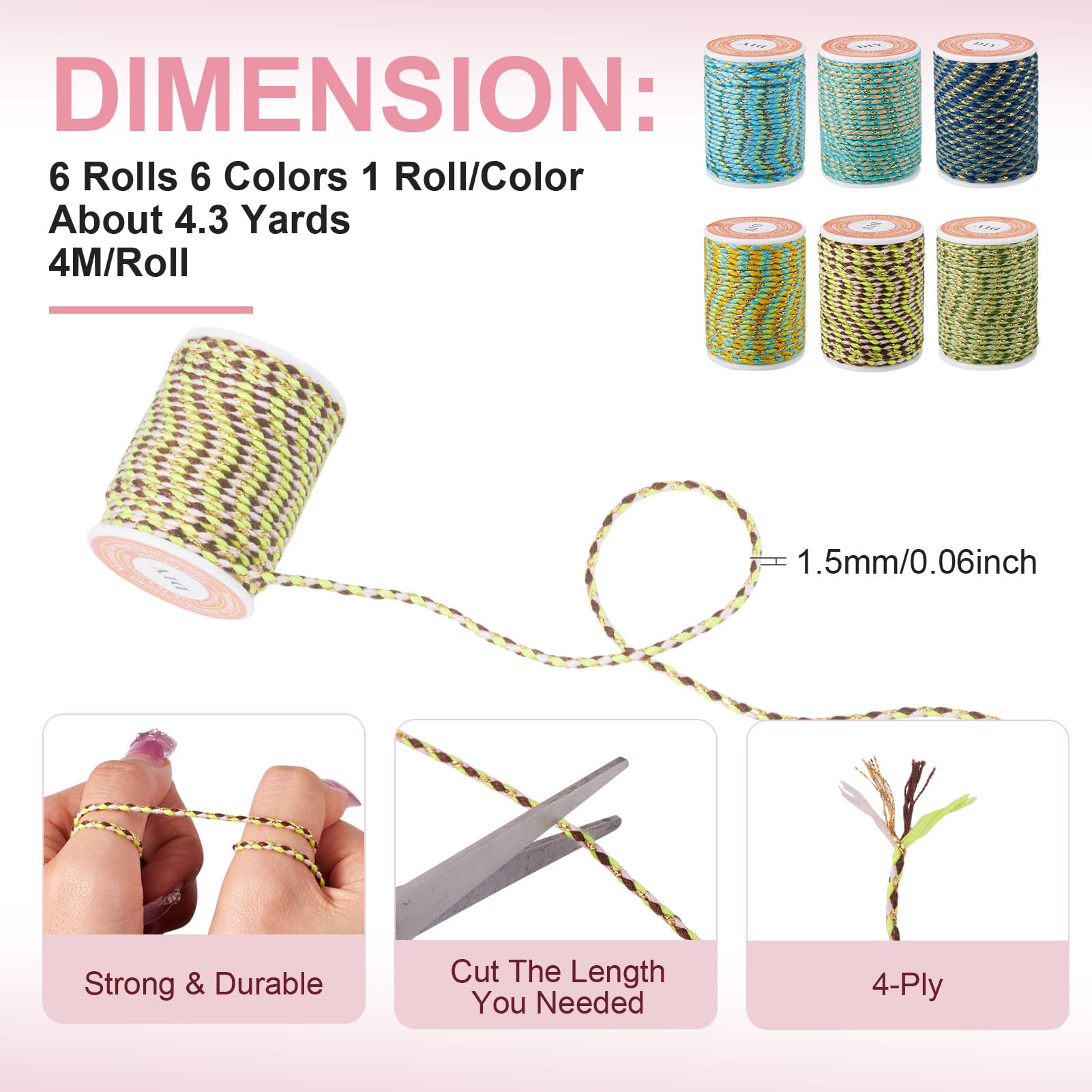 Bestewelry Lot De 2 Rouleaux De Cordon Torsadé En Polyester De 5 Mm Pour Fabrication De Bracelets, Colliers, Bijoux, Décoration D'intérieur