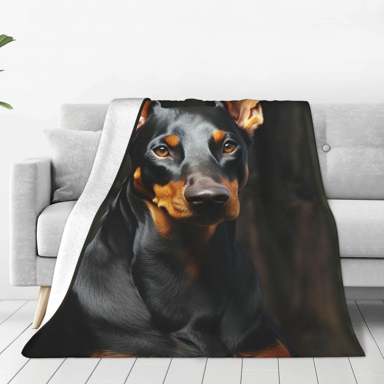 KLOPH Doberman Throw Blanket 80"x60" Flannel Fluffy Warm Blanket for Couch, Reversible Plush Blankets for Bed, Comfy Fuzzy Blanket for Sofa, Plush Lightweight-Blankets for All Season