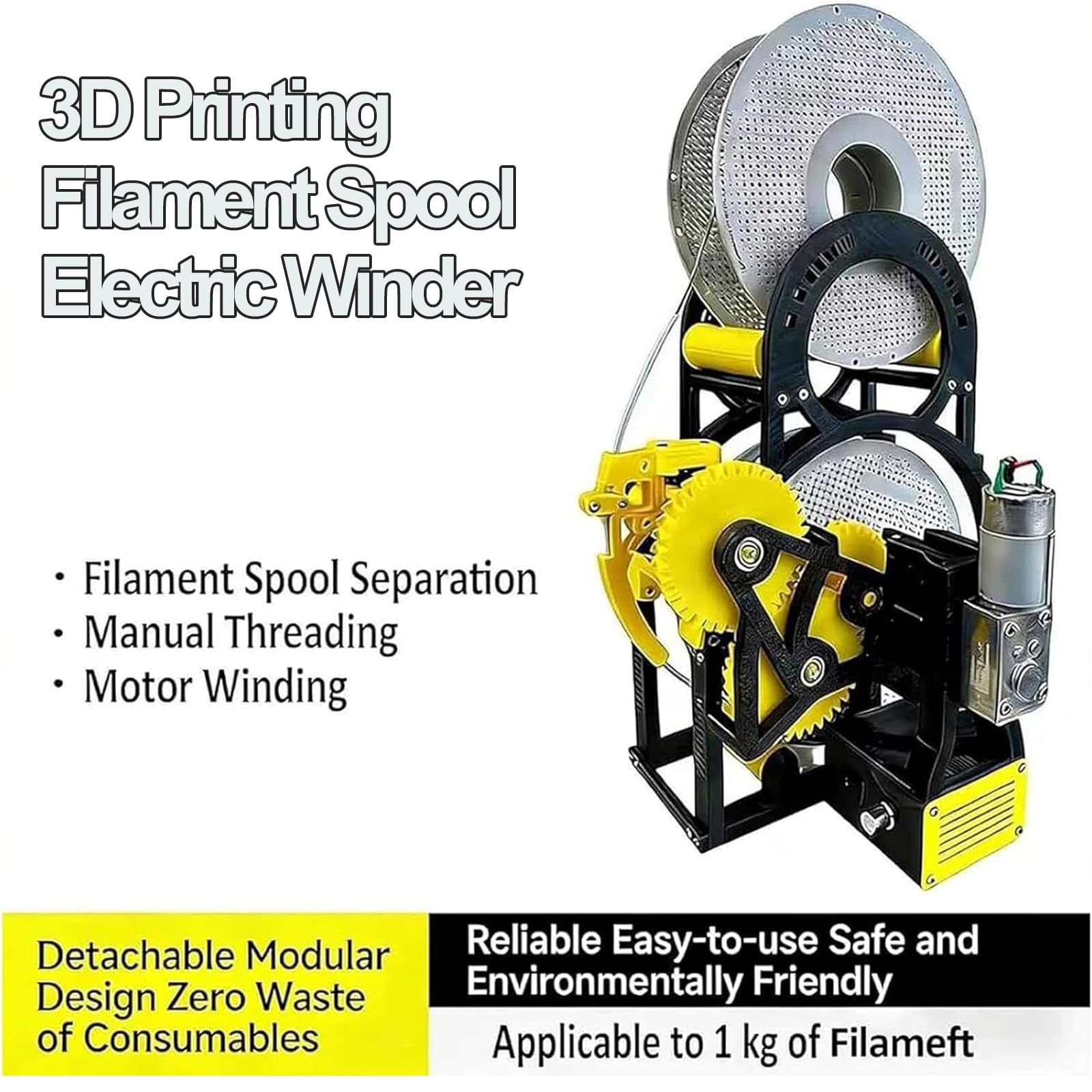 Rebobinador de bobina de filamento 3D, rebobinador eléctrico con riel lineal de metal, 20 rodamientos de precisión para un bobinado suave y sin enredos en impresión 3D, textil, soldadura