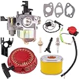GX160 GX200 Carburetor Compatible with Honda GX120 GX140 GX 160 GX168 GX200 5HP 5.5HP 6.5HP Engine, GX160 Carburetor + Recoil Starter + Ignition Coil + Air Filter Tune Up Kit