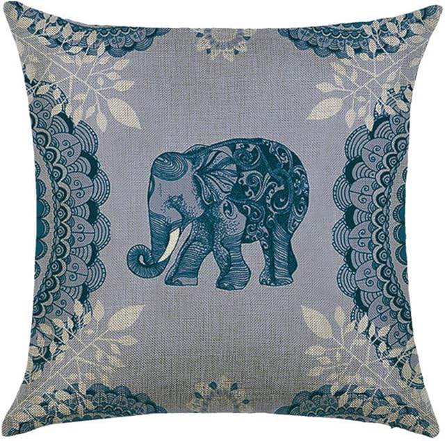 Hengjiang WEIANG Cushion Covers Red Blue Pink Ethnic Indian Elephant Painting Thick Cotton Linen Double-sided 18x18 inches 45x45cm Throw Pillow Cases For Home Sofa Bed Decorative (03 Blue)