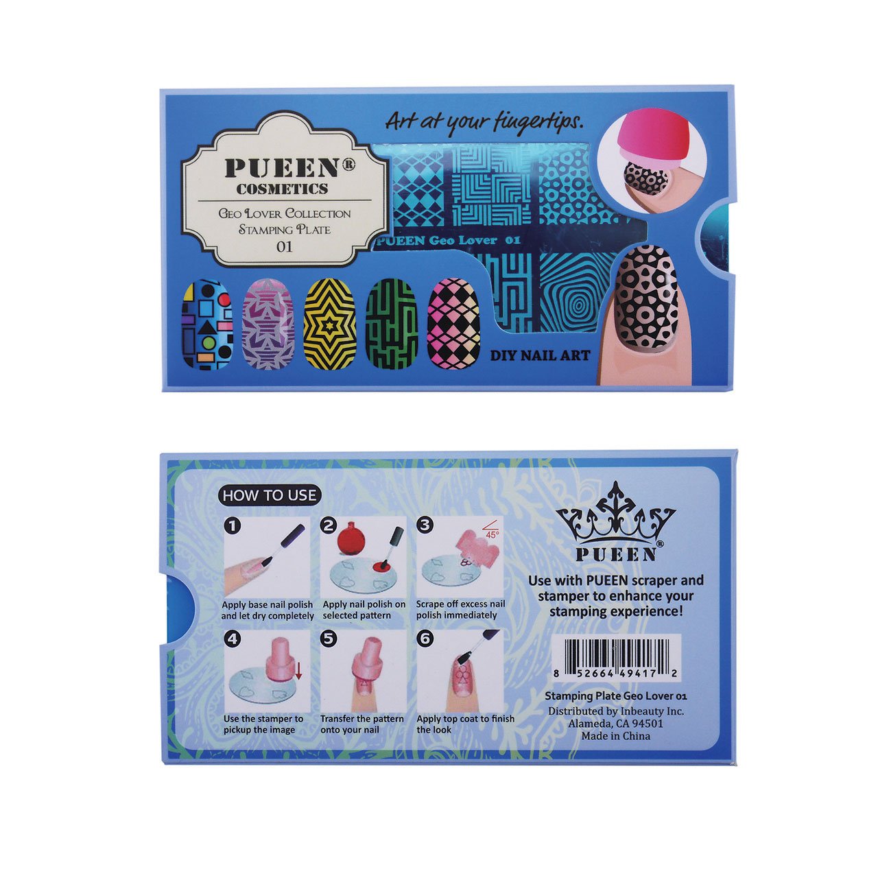 PUEEN Nail Art Stamping Plate - Geo Lover 01-125x65mm Unique Nailart Polish Stamping Manicure Image Plates Accessories Kit-BH000556