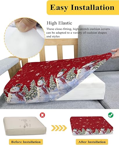 Miniatura 5 de Fundas de cojín para sofá de Navidad con diseño de muñeco de nieve rojo, funda elástica para sofá con parte inferior elástica, fundas de sofá de