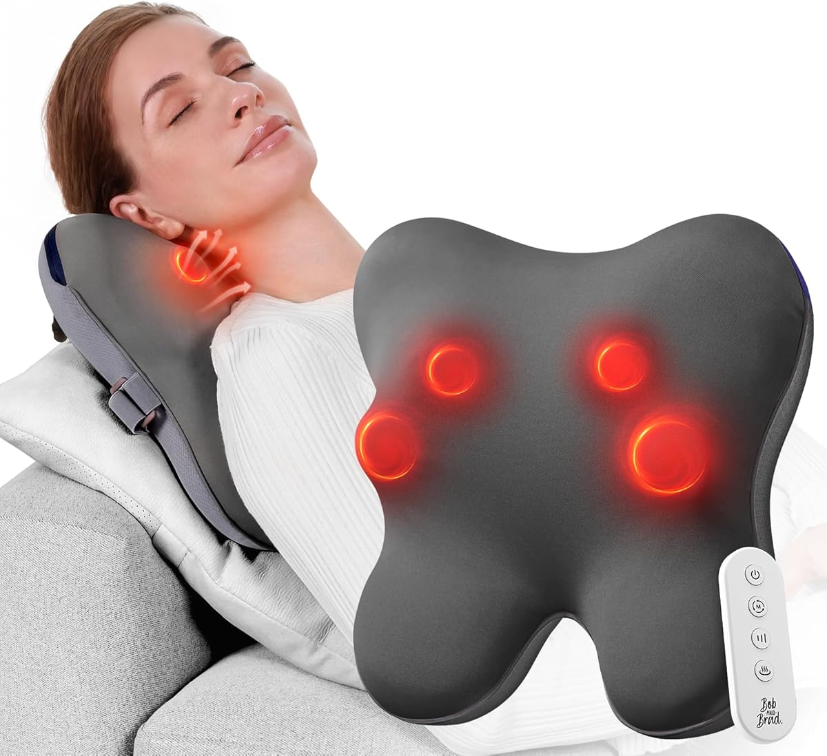 BOB AND BRAD Back Massager with Heat and Remote, EZBack Plus Neck Massager for Pain Relief Deep Tissue, Shiatsu Massage Pillow with 3 Level for Full Body, FSA HSA Eligible Ideal Gifts for Women Men ﻿
