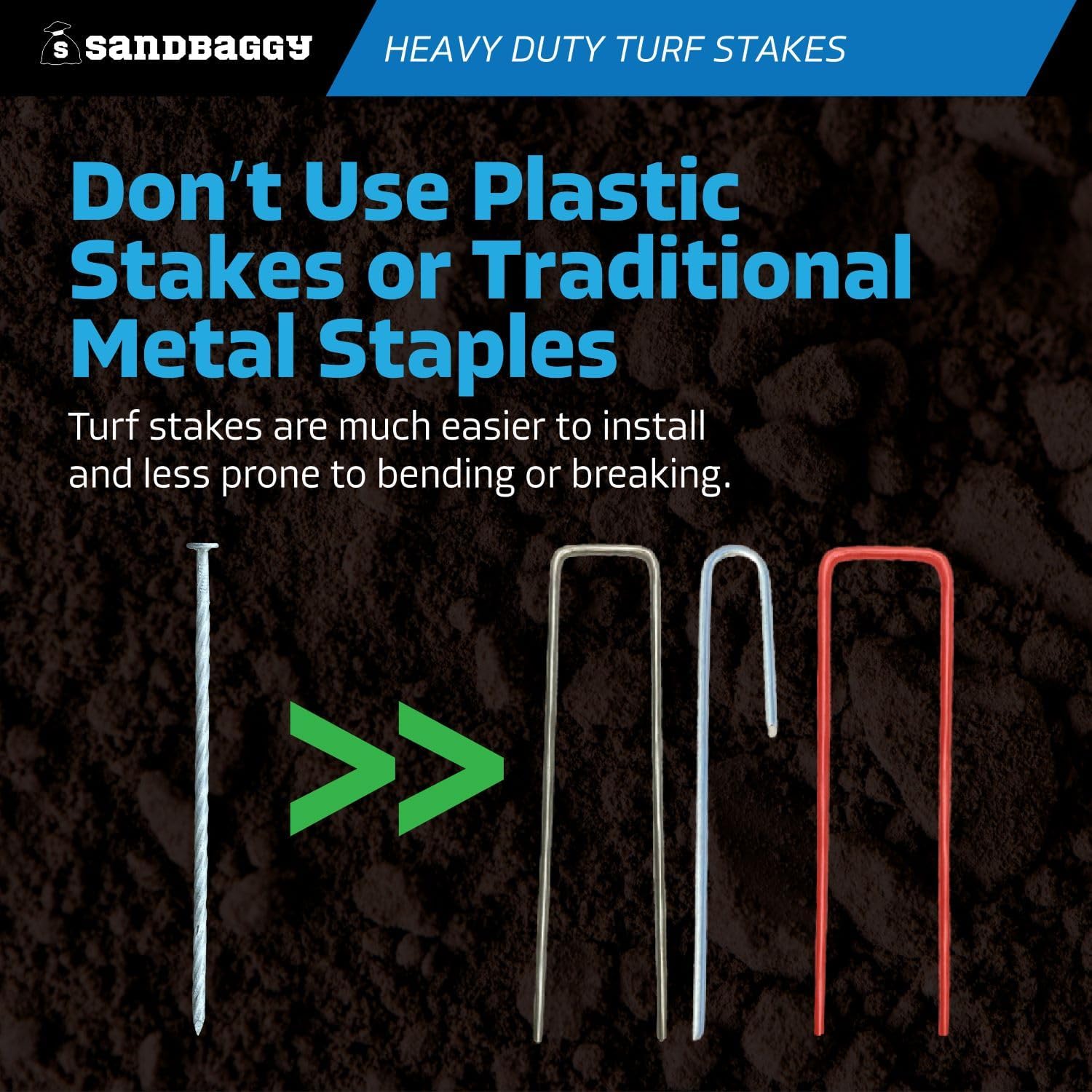 Sandbaggy 8" Heavy Duty Galvanized Artificial Turf Stakes - Spiral Landscape Nails - Ground Spikes/Pins - Synthetic Grass, Lawn, Edging, Weed Barrier Fabric, Garden (8 inch - Heavy Duty, 100, Count)