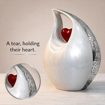 Urn for Ashes - Decorative Metallic Urns for Human Ashes Adult Men & Women - Handcrafted Funeral Cremation Urn for Male & Female - Honor Your Loved One with Burial Urns (White, Large)
