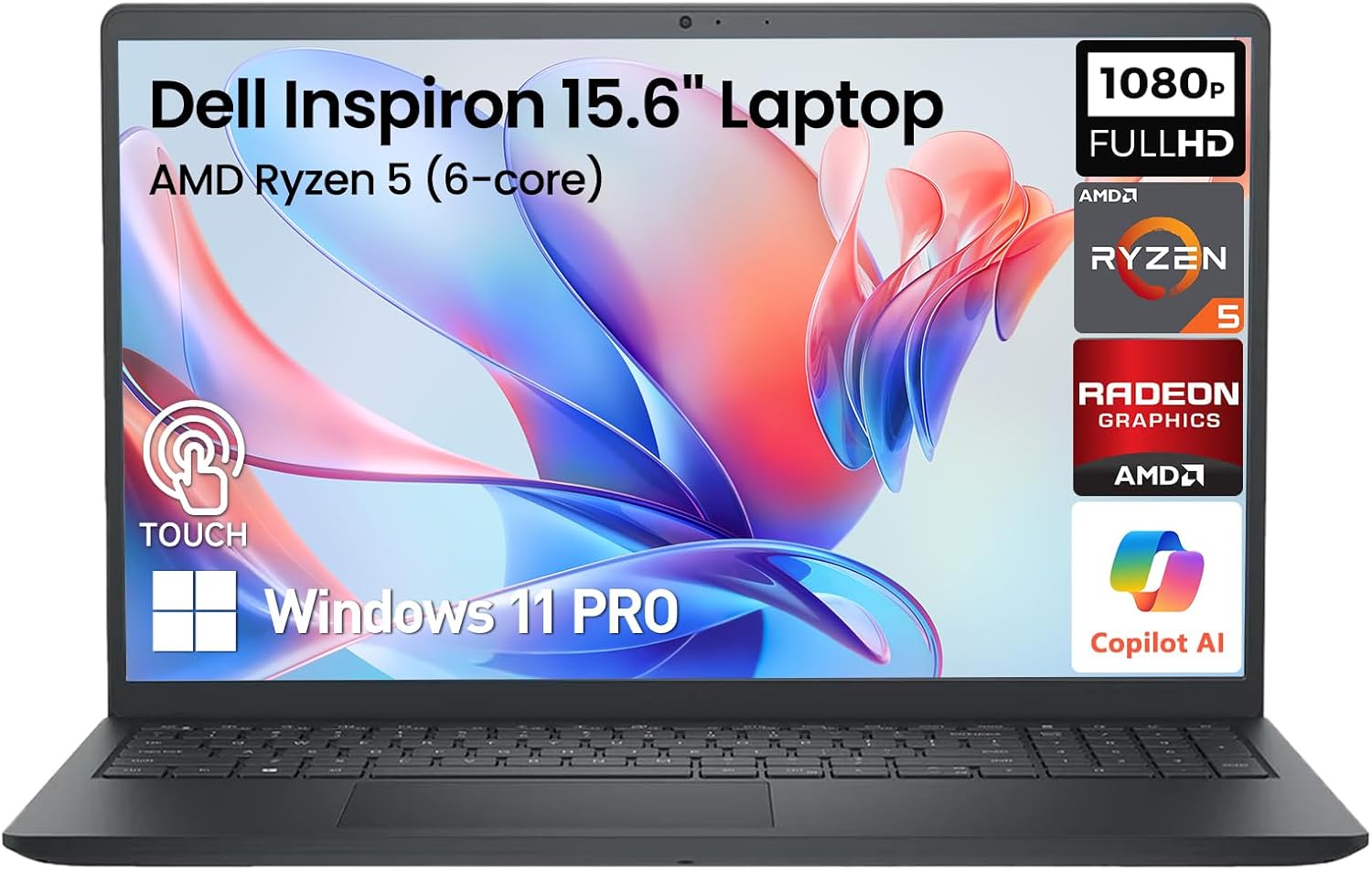 Dell 2026 Inspiron 15 Touchscreen Laptop Computer, 15.6" FHD IPS Touch Screen Students&Business Laptop PC, AMD Ryzen 5(6-Cores), 8GB RAM 512GB SSD|Windows 11 Pro|Copilot AI, 10-Key Number Pad