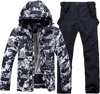 Mens Ski Jacket and Pant Set Waterproof Ski Outfits for Men Snowboarding Jacket Winter Warm Mens Snow Suit