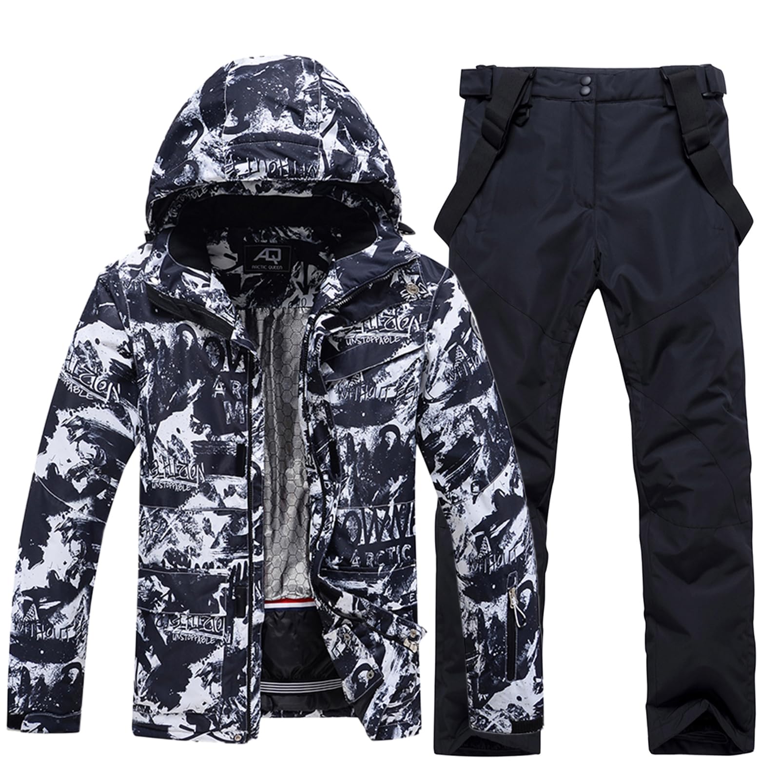 HOUZONIY Herren Skianzug Set Herren Schneeanzug Warmer Winddichter 2-Teiliger Schneeanzug(209+Schwarz M)