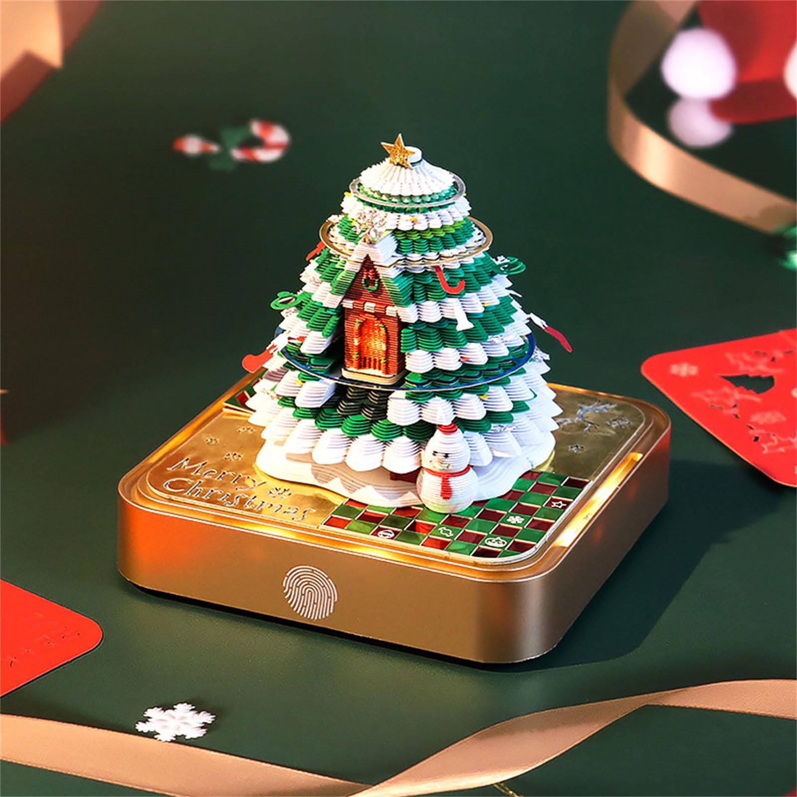 Calendario tridimensional 2026 con luces LED acentuadas en forma de árbol de Navidad, páginas desmontables y soporte acrílico, calendario de escritorio acrílico con luz