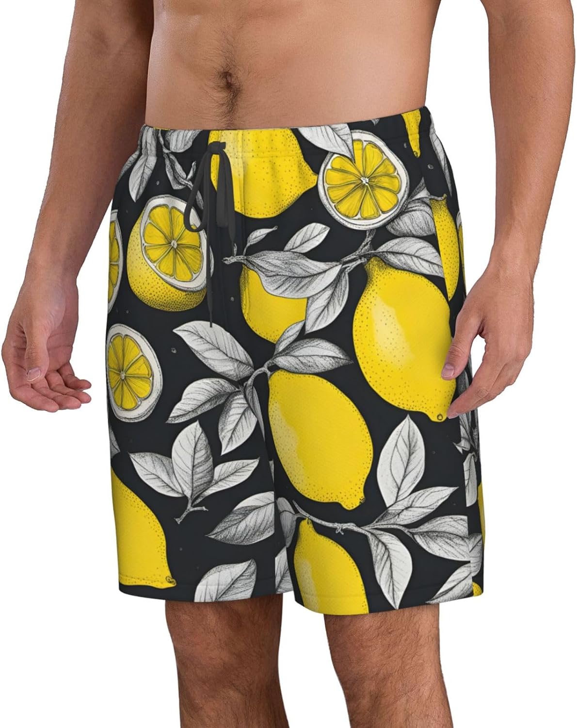 Lemon Fruit Pattern Print Men's Quick-Drying Shorts Casual Beach Pants Stretch Waist Shorts and Pockets