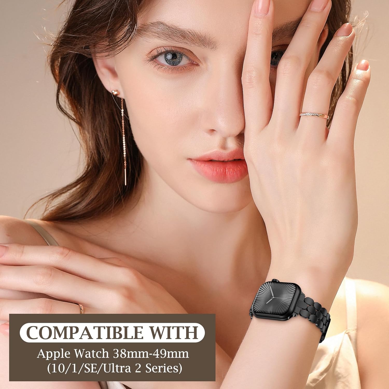 Stainless Steel Dressy Band for Apple Watch for Women Series10/9/8/7/6/5/4/3/2/1/SE/Ultra Compatible with 41mm 40mm 38mm 42mm 46mm 49mm 45mm 44mm Bands,Adjustable Designer Metal Strap for iWatch - Image 4