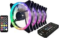 Kit 4 Coolers Fans 6 pinos FK-12P RGB Anel de Led Duplo 120mm ARGB Ventoinha 12cm Controlável Intensidade Iluminação Velocidade Controladora Hub Fans Controle Remoto