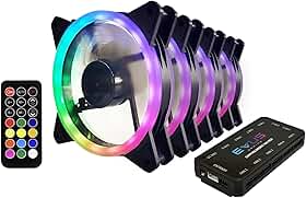 Kit 4 Coolers Fans 6 pinos FK-12P RGB Anel de Led Duplo 120mm ARGB Ventoinha 12cm Controlável Intensidade Iluminação Velocidade Controladora Hub Fans Controle Remoto