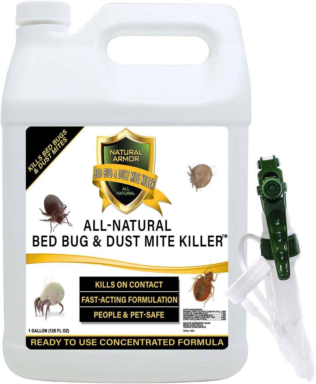 Bed Bug & Dust Mite Killer Natural Spray Treatment for Insects - Mattresses, Covers, Carpets & Furniture - Fast Extended Protection. Pet & Kids Safe - No Toxins or Chemicals 128 oz Gallon