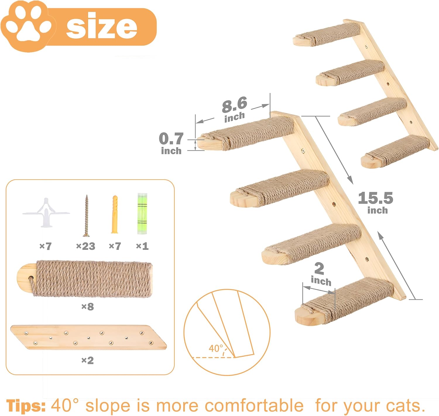 review Cat Climbing Shelves Wall Mounted 2PCS Four Cat Steps Reversible Left & Right Direction, Cat Shelf Stairway for Wall with Jute Scratching Ladder Cat Wall Shelves Furniture for Perch Sleeping