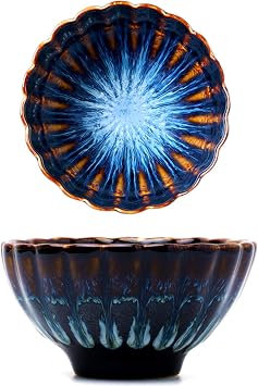 Blue Jianzhan Tea Cup, 4 oz Tenmoku Glaze Ceramic Teacup | Traditional Chinese Style, Lead Cadmium Free, Dishwasher Safe, for Kung Fu Tea Ceremony, Master Cup, Gift for Tea Lovers