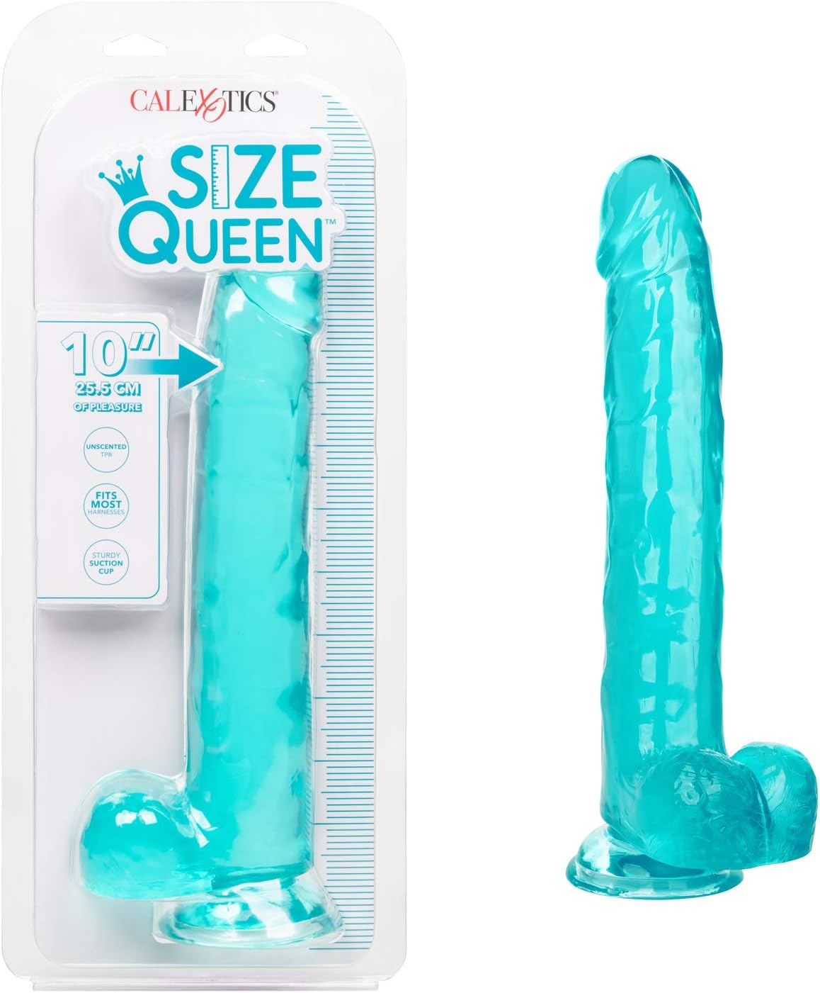 CalExotics Size Queen 10 Inch Dildo with 6 Inch Shaft Circumference and Sturdy Suction Cup - Blue SE-0262-10-2