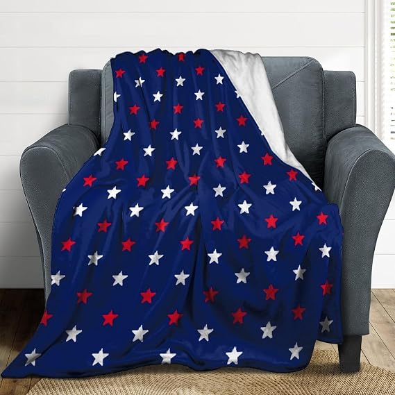 Red, White, Blue Star Pattern Soft and Comfortable Blanket, Lightweight and Warm Blanket 40*50 (100 * 130cm)