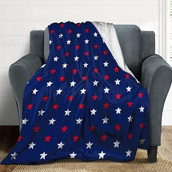 Red, White, Blue Star Pattern Soft and Comfortable Blanket, Lightweight and Warm Blanket 40*50 (100 * 130cm)