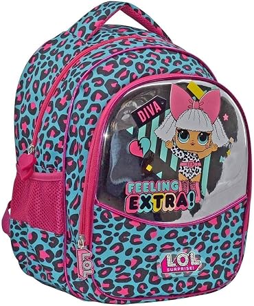 OBM L.O.L Diva Feeling Extra Okul  antas , Leopar Desenli, Turkuaz-Pembe,  ocuk S rt  antas