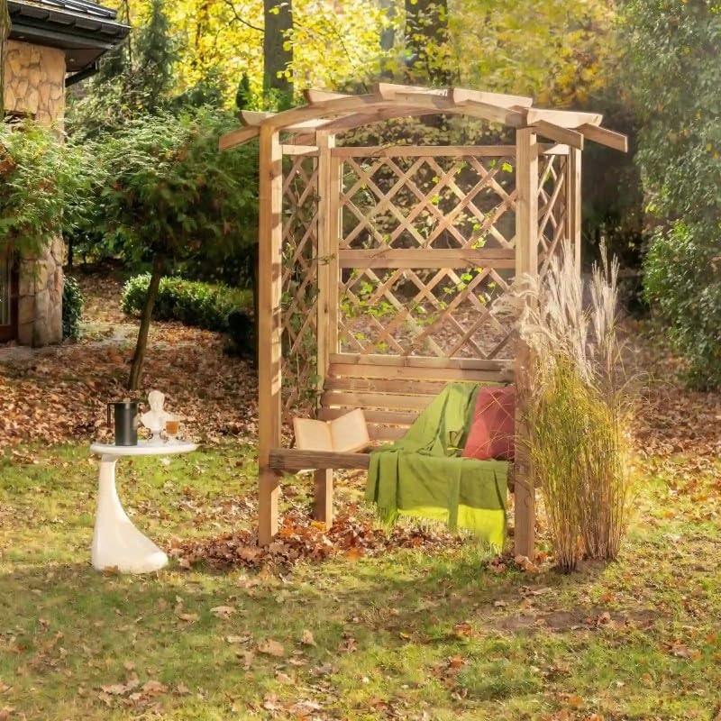 Pergola de Jardin LARDANA en Bois avec Banc intégré et Treillis – Arche extérieure décorative