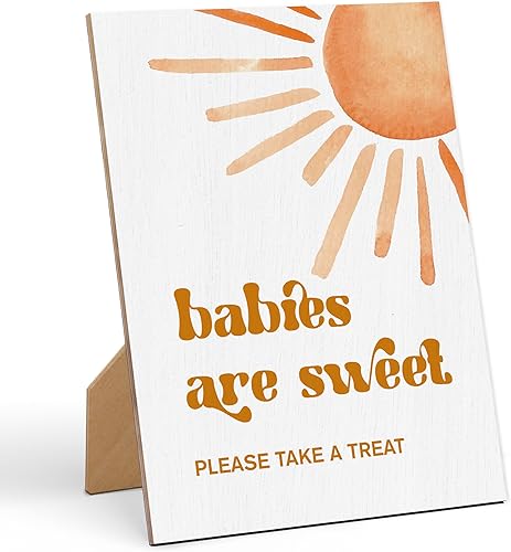 Miniatura 6 de Letrero decorativo de madera con texto en inglés Here Comes The Sun, 8 x 11 pulgadas, decoración de mesa neutra de género para decoración de baby