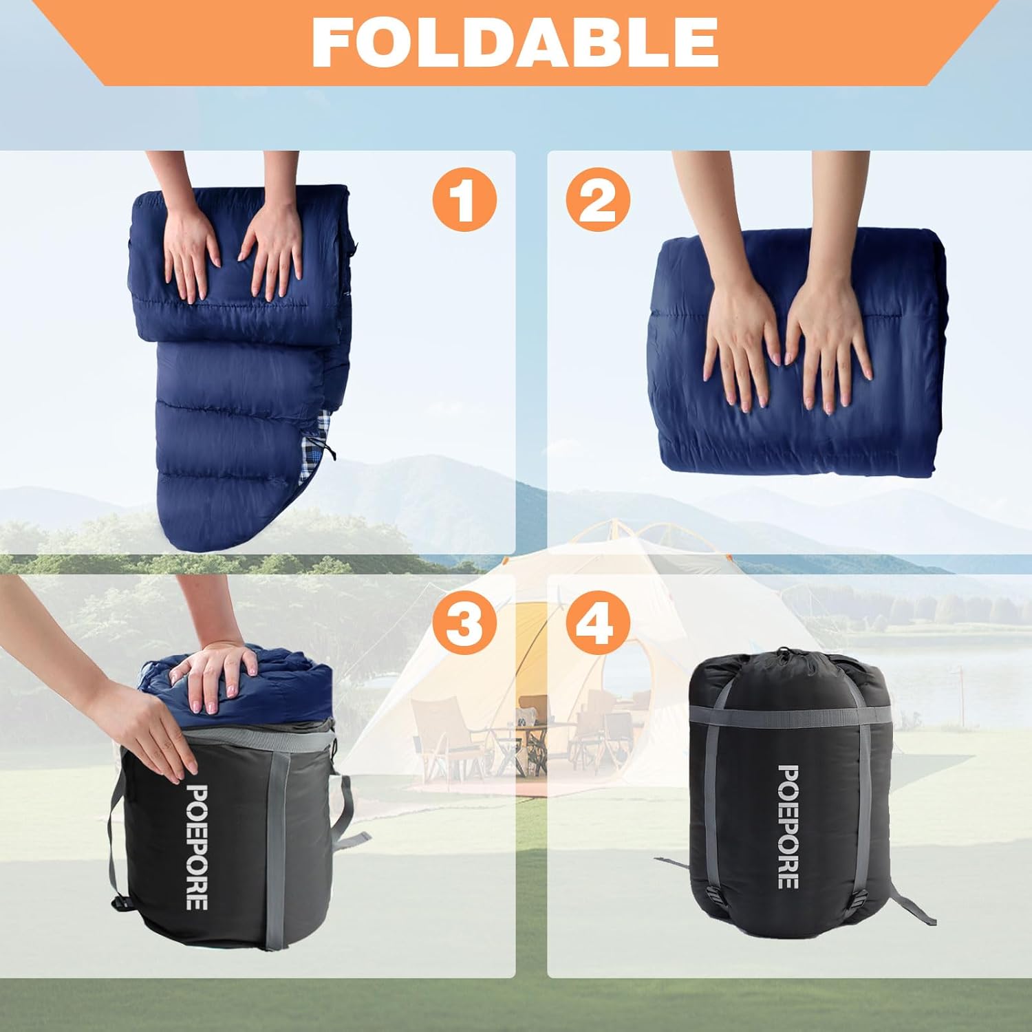 0 Degree Sleeping Bag 100% Cotton Flannel XXL Cold Weather Winter Oversized Sleeping Bag for Adults Camping Zero Degree Big and Tall with Compression Sack - Image 6