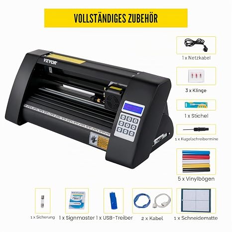 VEVOR Vinyl Schneideplotter 375 mm Folienschneider Max. Schnittbreite 285 mm Plottermaschine Signmaster-Software Plotter Windowskompatibel Folienplotter Halbautomatisch Schnittpräzision ±0001 mm