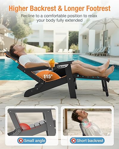 Miniatura 4 de YEFU Silla Adirondack con otomana, respaldo ajustable, silla plegable para fogata al aire libre con 2 portavasos, resistente a la intemperie para