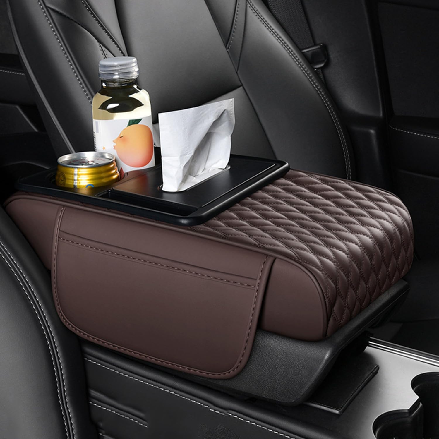 Car Armrest Cushion with Storage for MG MG6 1.Generation 2010 2011 2012-2016 Car Center Console Cover Multifunctional Waterproof PU Leather Tissue Box Cup Holder Car Accessories