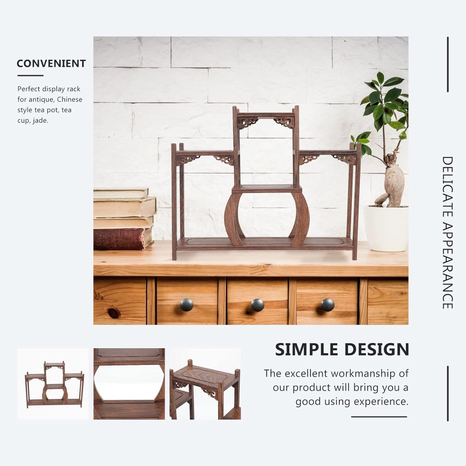 Antique Wooden Carving Display Rack for Home Decor Storage Stand for Tea Antiques and Decorative Items Chinese Style