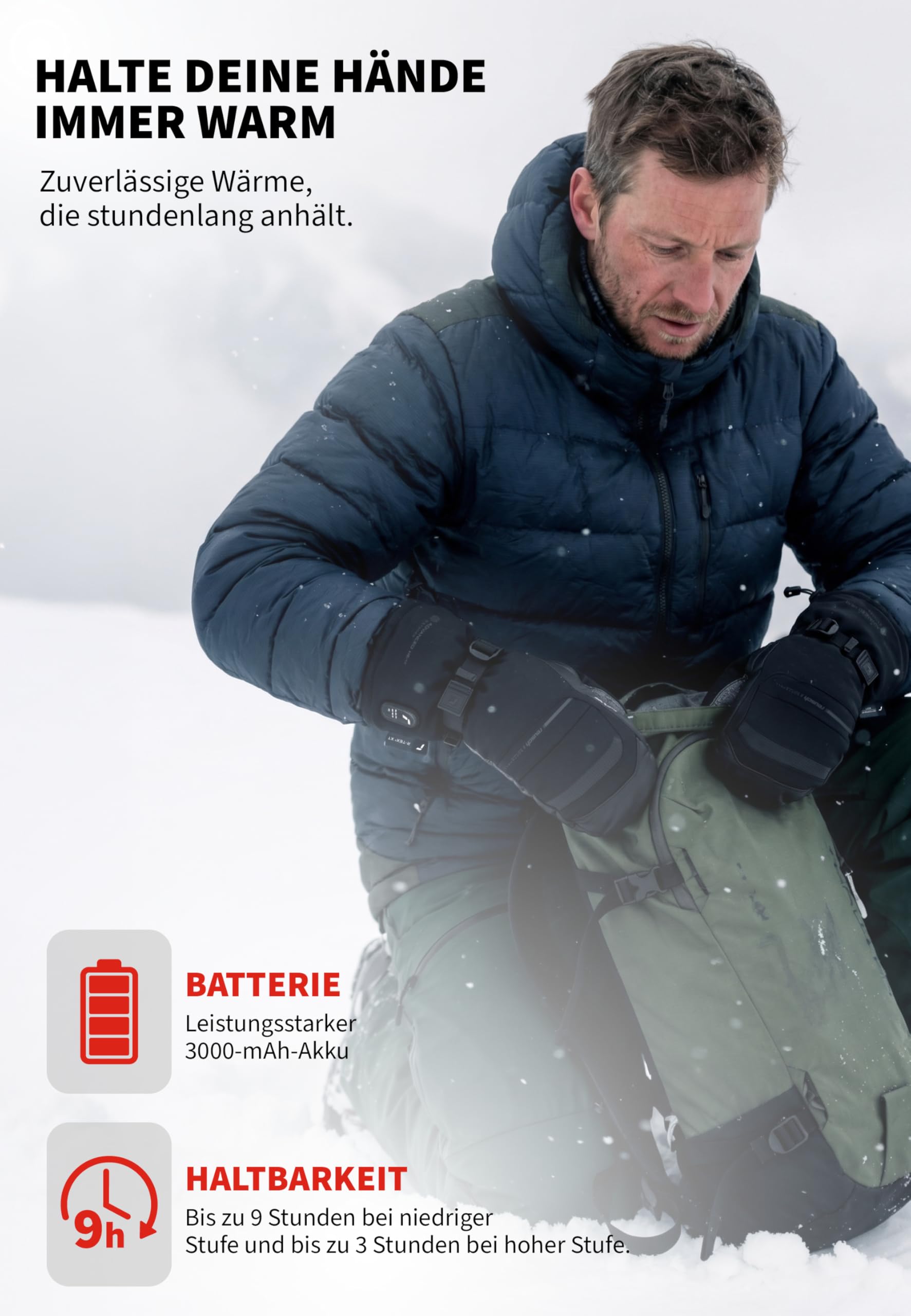 Reusch beheizbare Fausthandschuhe für Erwachsene | besonders warm & wasserdicht | wiederaufladbar & touchscreenfähig | atmungsaktiv | beheizte Skihandschuhe | Advanced Heat R-TEX XT Mitten