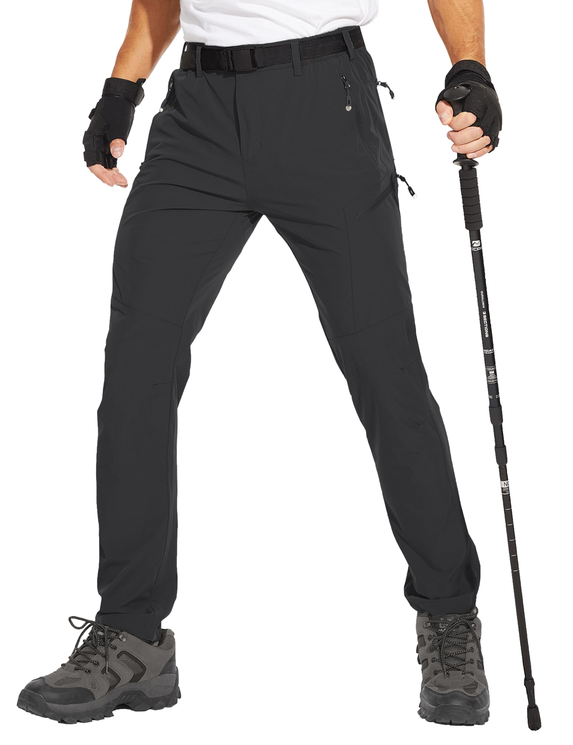 NATUVENIX Wanderhose Herren Leichte Stretch Outdoor Trekkinghose | 4-Wege-Stretch, schnell trocknend, wasserabweisend, 6 Reißverschlusstaschen mit Gürtel, geeignet für Trekking, Reisen, Arbeit