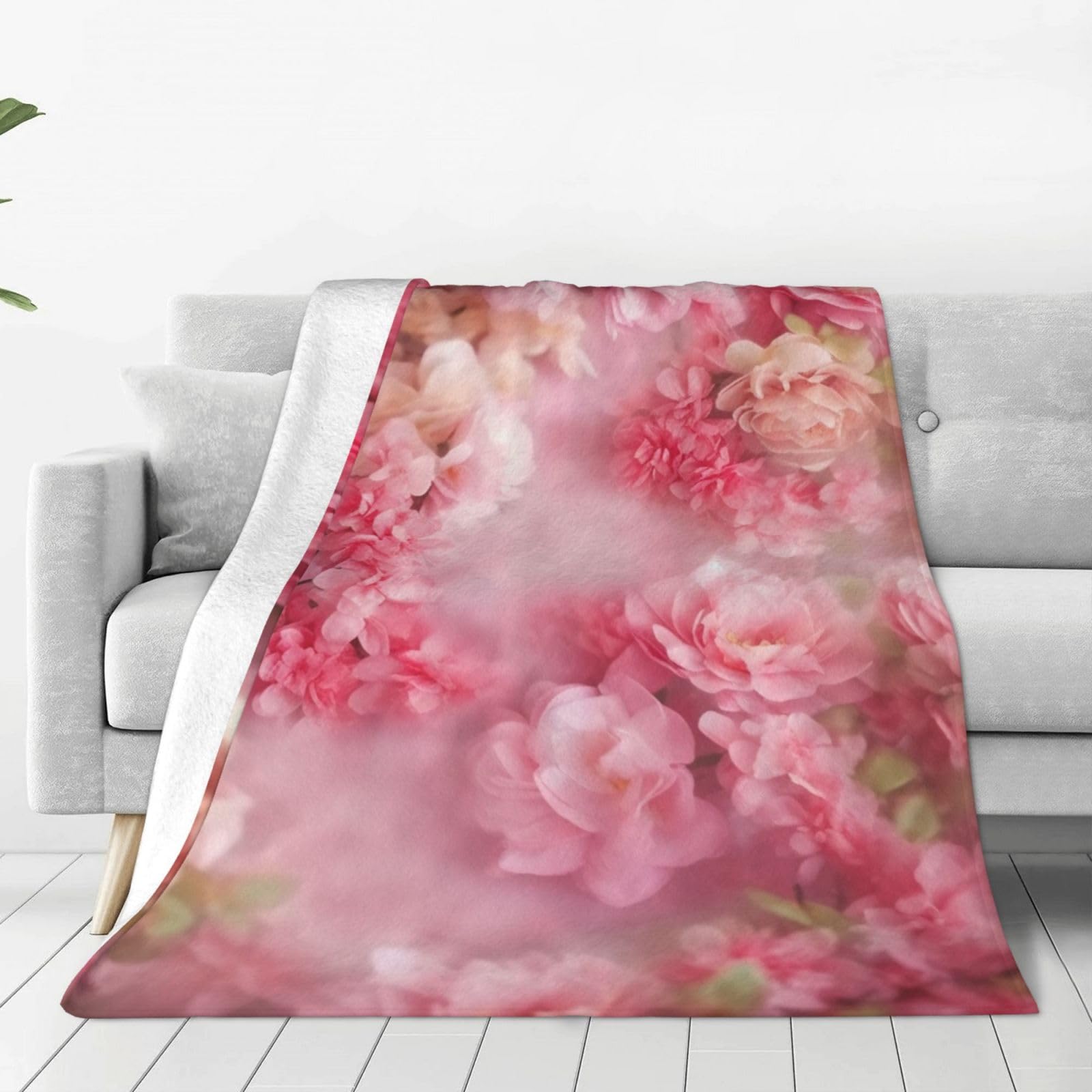 Couverture en micro polaire motif floral rose de qualité supérieure et toucher velours